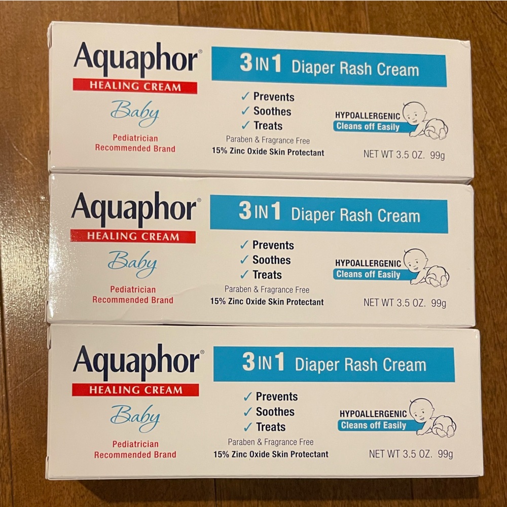 3 New 3.5 oz tubes of Aquaphor Baby 3 in 1 Diaper Rash Cream (Exp. Date 09/2024)